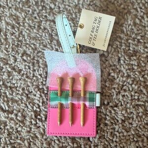 NWT Anthropologie Pink and Green Plaid Golf Bag Tag & Tee Holder